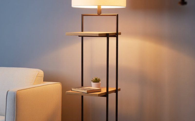 standing lamp with shelves