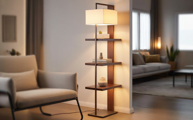 corner floor lamp with shelves