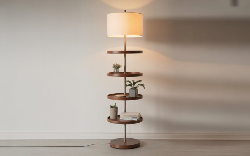 Wooden Shelf Floor Lamp