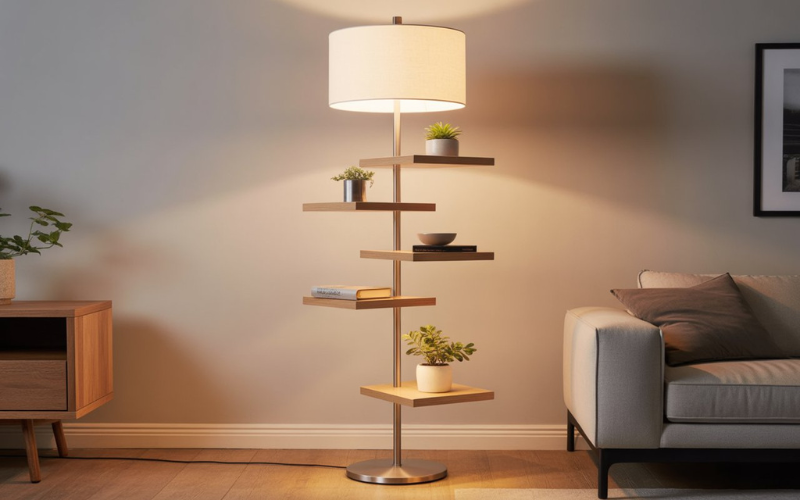 tall floor lamp with shelves