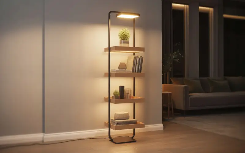 floor lamp with shelves